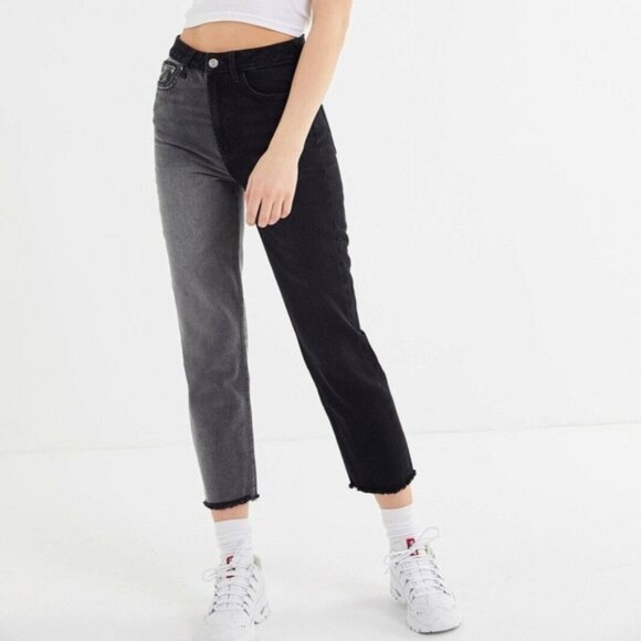 Urban Outfitters BDG Two Tone Black Gray High Rise Slim Straight Jeans 28 - Picture 1 of 8